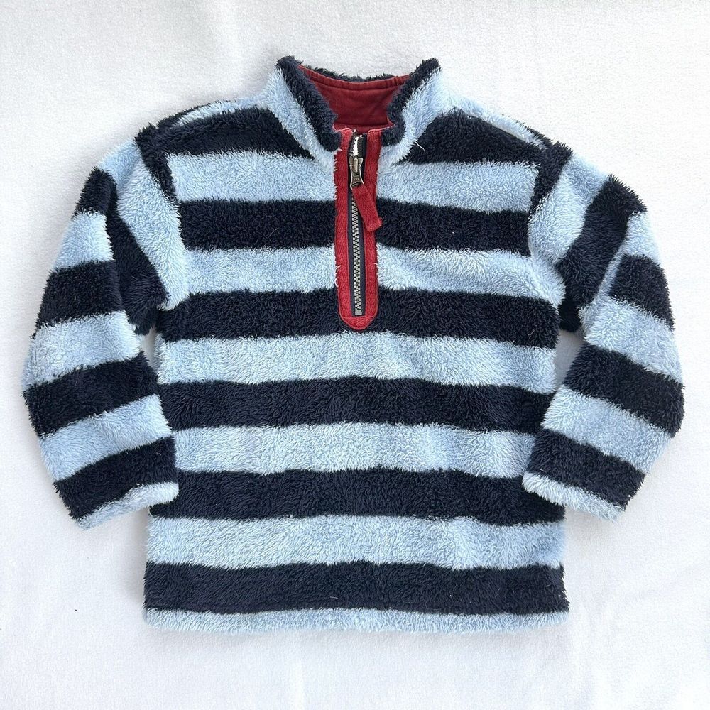 Hanna Andersson Blue Stripe Fleece Quarter Zip Pull Over Size 110‎ 5T